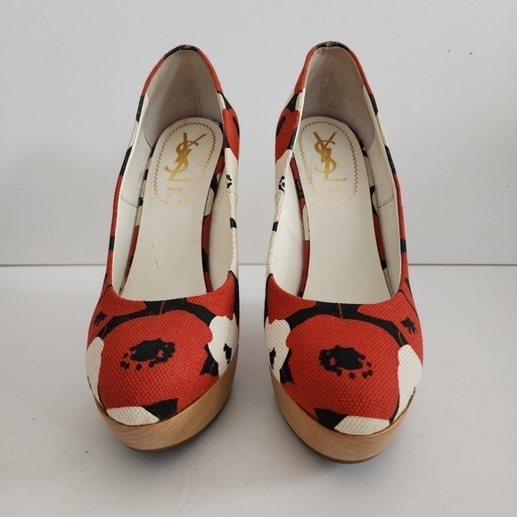 YSL Yves Saint Laurent Floral Canvas Platform Wedge Size 38 - Picture 5 of 13